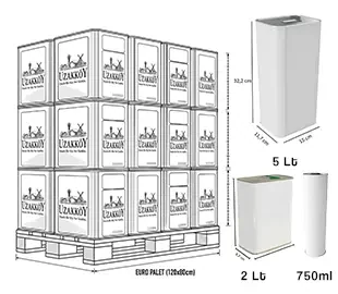 Tin: 5 L, 2 L, 750 ml